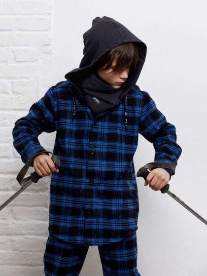 FLANNEL HOODED SHIRT (electric blue+black) 3