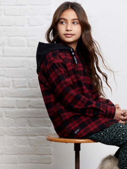 FLANNEL HOODED SHIRT (red+black) 3