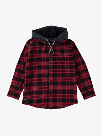 FLANNEL HOODED SHIRT (red+black)