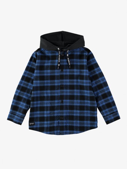 FLANNEL HOODED SHIRT (electric blue+black)